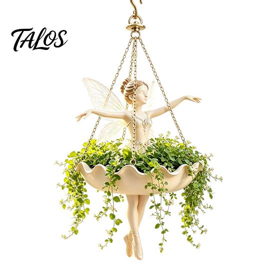 Whimsical Mermaid Plant Holder Fairy Ballet Dancer Hanging Planter, Resin Decorative Flower Pot with Metal Chain, Small Pothos Container Outdoor