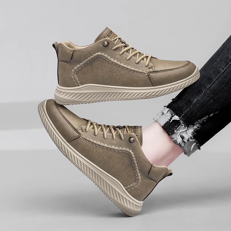 Mens Sneakers Genuine Leather Men's Boots Winter Platform Warm Fur Ankle Short Lace Up Novelty Concise Casual Work Shoes Botas