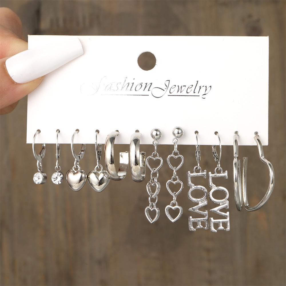 Vintage Heart Butterfly Snake Earrings for Women Goth Darken Punk Skull Retro Silver Color Metal Earring Set Jewelry Accessories