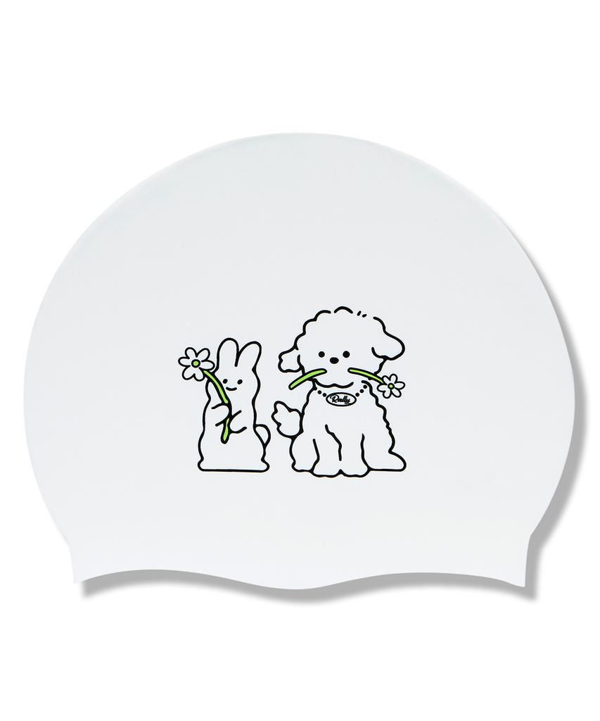 Laelliseupocheu [Pruc902 Wht] Rabbit And Dog Silicone Swim Cap White