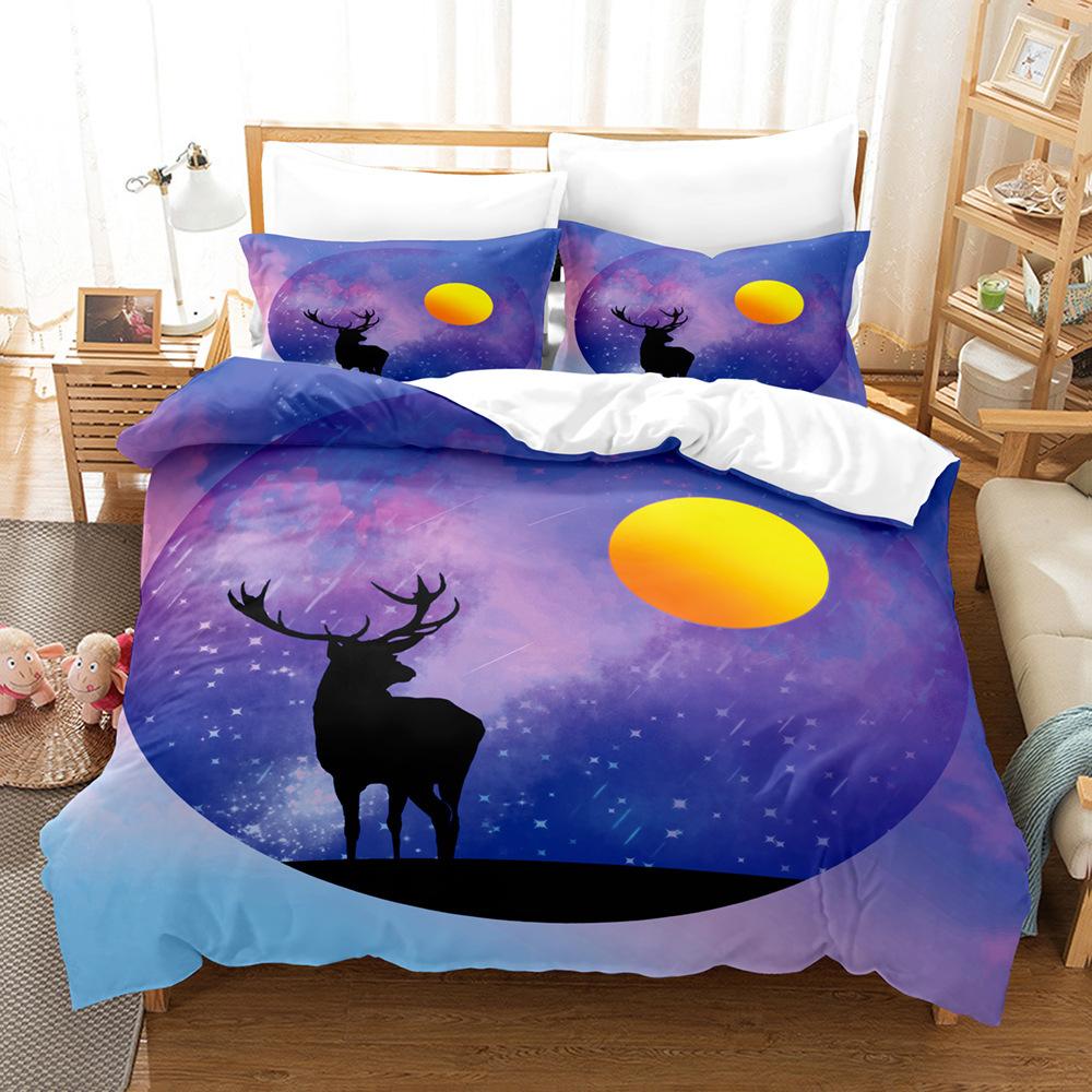 Elk Bed Three-Piece Set 3D Digital Printing Quilt Cover Pillowcase
