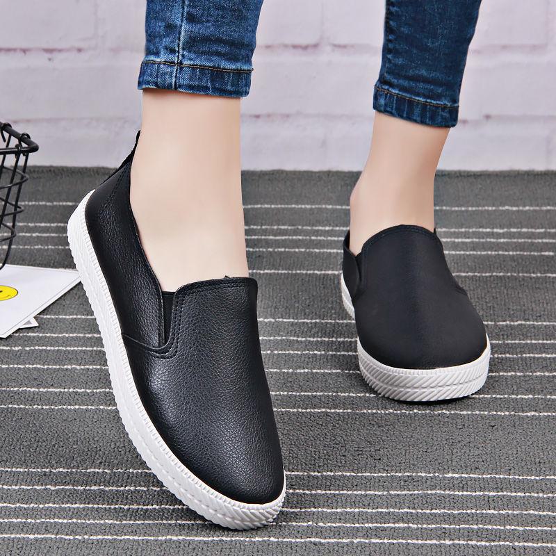 Women's Summer White Breathable Leather Slip-On Shoes with Soft Sole