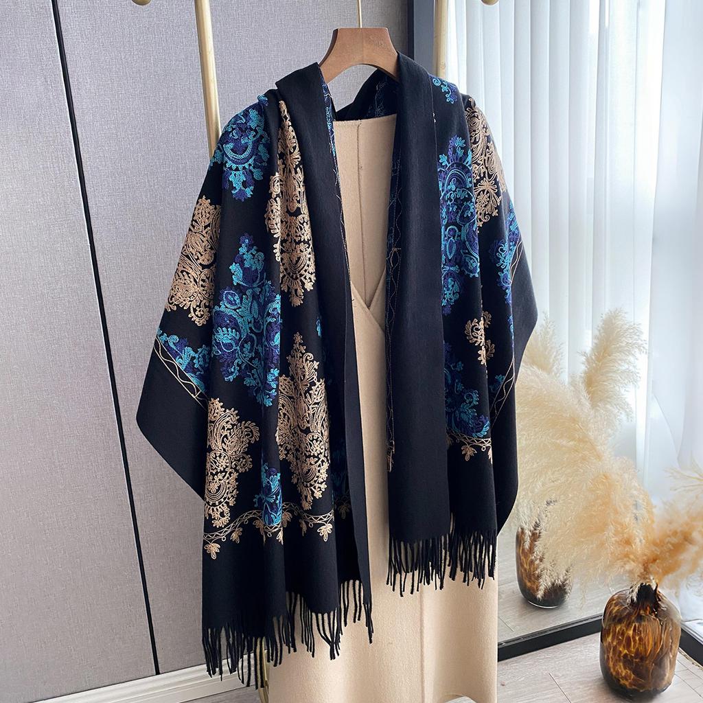 New Winter Warm Cashmere Scarf Women Embroidery Pashmina Blanket Thick Shawl Wrap Neckerchief Fashion Bufanda Echarpe Poncho