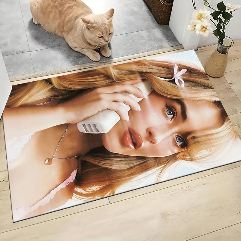 Woman Phone Carpet Rug Soft Washable Antislip Home Living Room Sofa Mats Personalized Christmas Rug