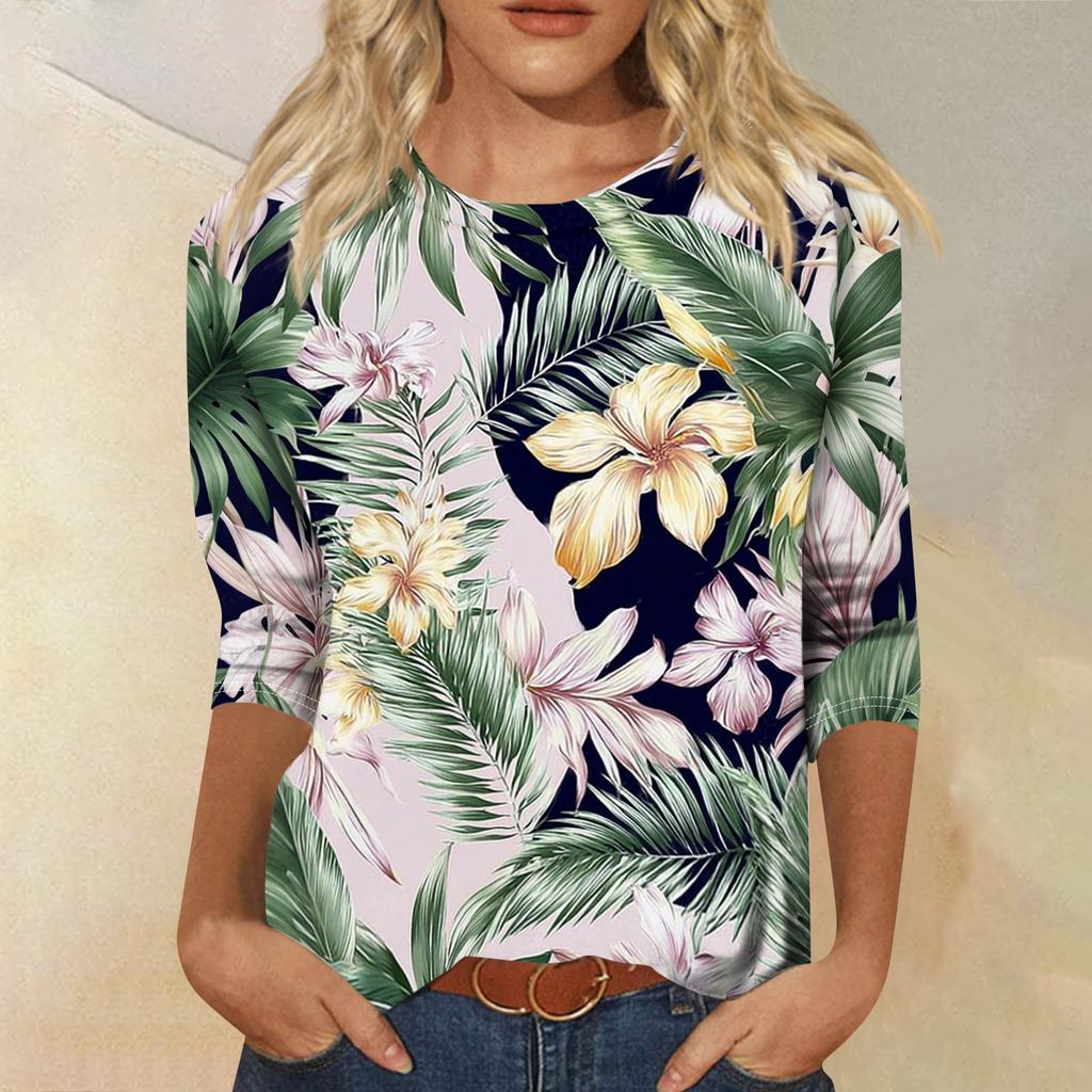 Womens Spring Tops Summer Shirts for Women Casual Crewneck Printed Blouse Womens Summer Shirts Loose Fit Lightweight Style