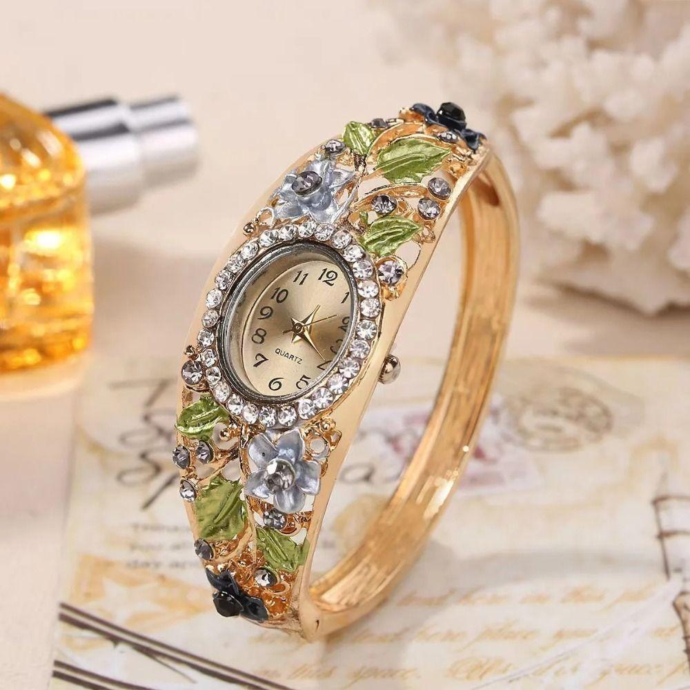 Rhinestone Bracelet Ladies Wristwatch Rich In Flowers Bracelet Watch  Daily Accessory