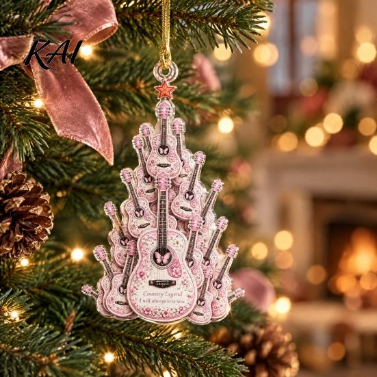 Music Lover Holiday Gifts Acrylic Guitar Christmas Ornament, Patchwork Jacket Butterfly Flat Hanging Pendant Durable Party Supplies with Gold