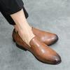 Men Loafers Leather Shoes Formal Business Flats Slip On Shoes Wedding Dress Prom Black Shoes Large Size