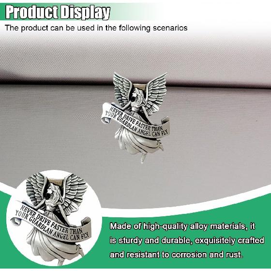 Car Guardian Angel Visor Clip, St. Christopher Metal Medal Bless Driving Safety, Never Drive Faster Than Your Angel Car Visor Clip, Religious Present