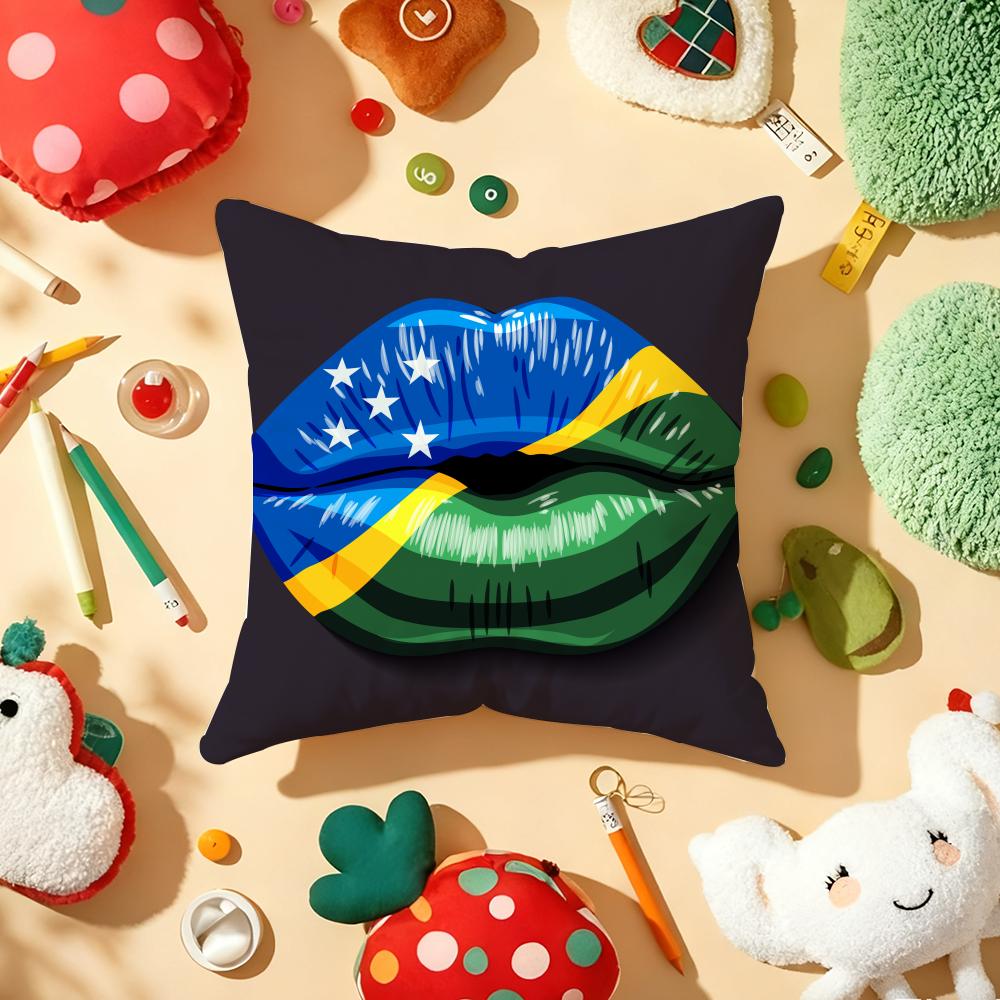Brazil Flag Cushion Cover Plush Fabric Soft Double-Sided Printed Sofa Warm Winter Home Gift Pillow Cover