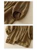 2025 Spring/Summer Women's V-neck Waist-Cinching Cotton Linen Top - Loose, Slimming, Versatile, Five-Sleeve Shirt