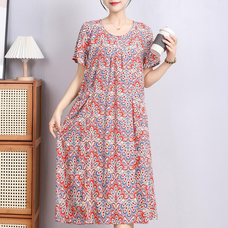 Elegant Woman Summer Dress Casual Loose Short Sleeve Long Dresses Plus Size Woman Clothing