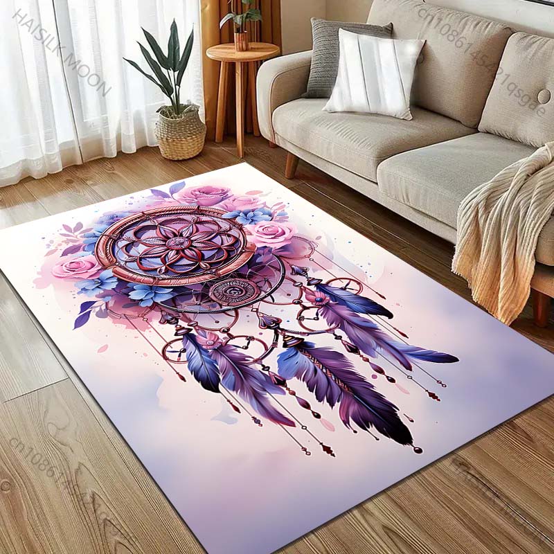 Dream Catcher and Feathers Print Carpet for Living Room Bedroom Sofa Doormat Home Decor Non-slip Floor Mat Room Area Rug