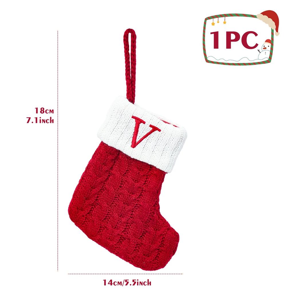 Christmas Socks Knitting Snowflake Letter Stocking Christmas Decoration for Home 2024 Xmas Tree Ornament Gift Navidad Natal A-Z
