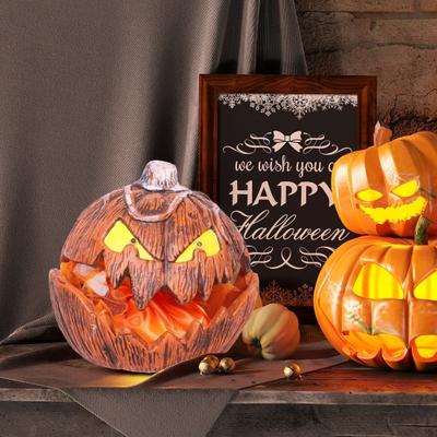 Halloween Pumpkin Light Extendable Talking Pumpkin Lantern Scary Mouth Open Pumpkin Decoration with Lights And Sound for Porch Patio Indoor