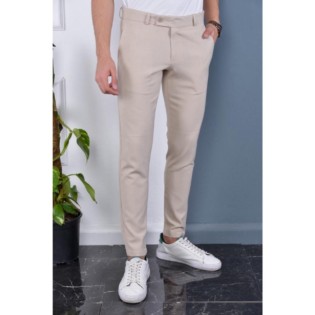 Calças Masculinas Slim Fit em Tecido Lycra Flexível Preta
