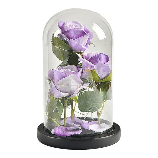 Goldfolienrose Glasabdeckung Mehrzweck-Rosendekoration in Glasdom mit schwarzem Holzsockel Romantische Valentinstagsgeschenke für Frauen Geburtstag