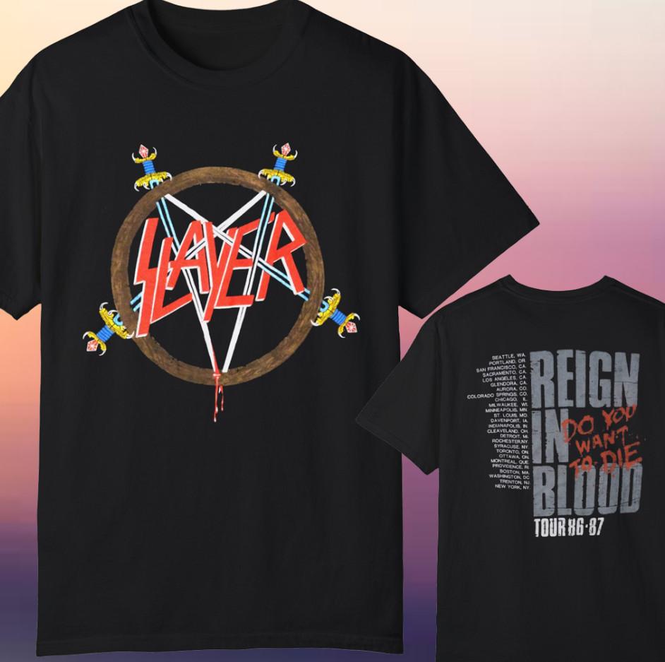 Vintage 80s Slayer Reign In Blood Tour 8697 Tshirt size S5XL Unisex T-Shirt S