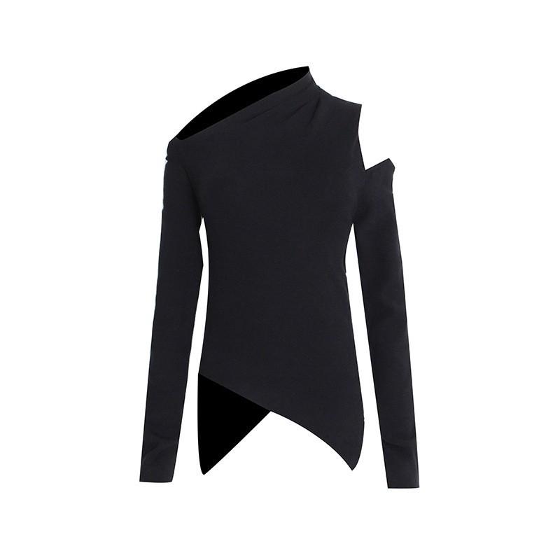 

Женский элегантный тонкий свитер с косым воротником, весна 2025 г. - удобный, ажурный однотонный дизайн Small чёрный