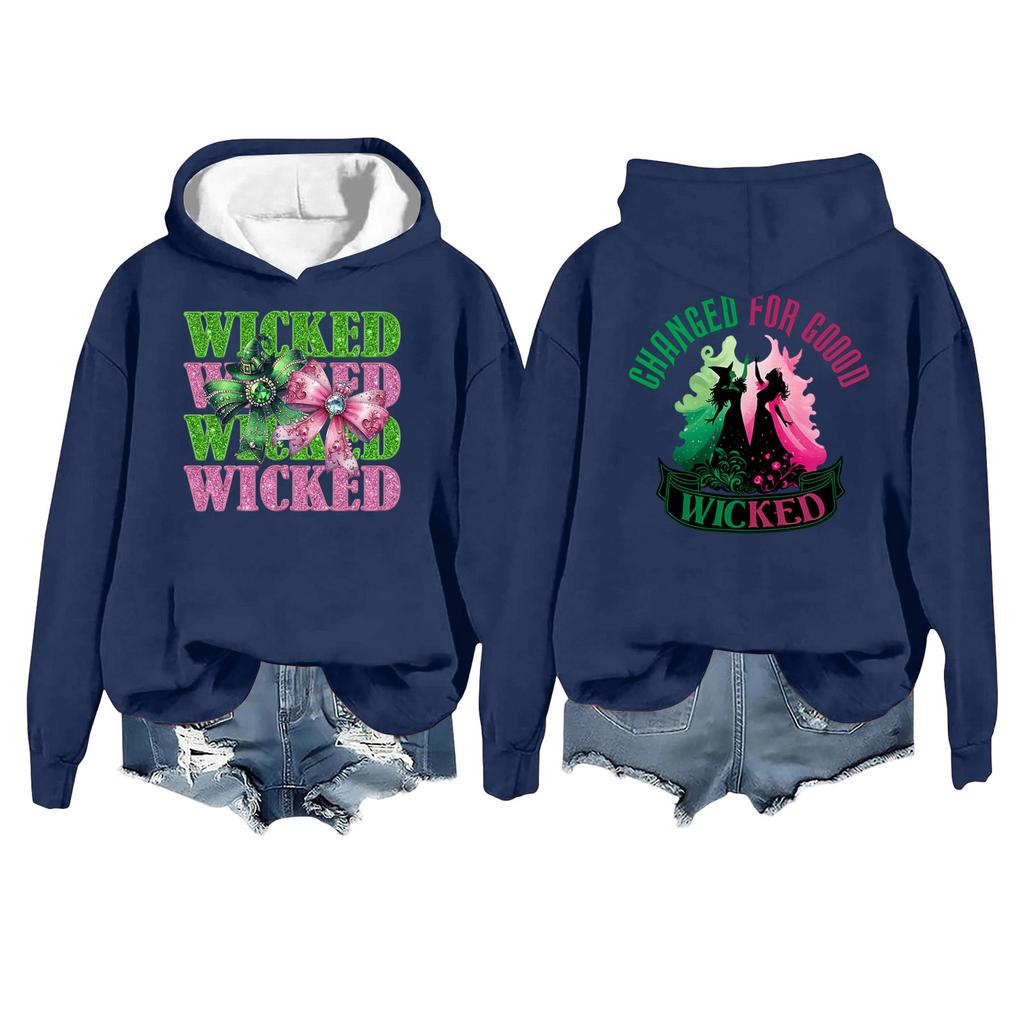 Women's Casual Long Sleeve Pullover Witch Print Hooded Sweatshirt