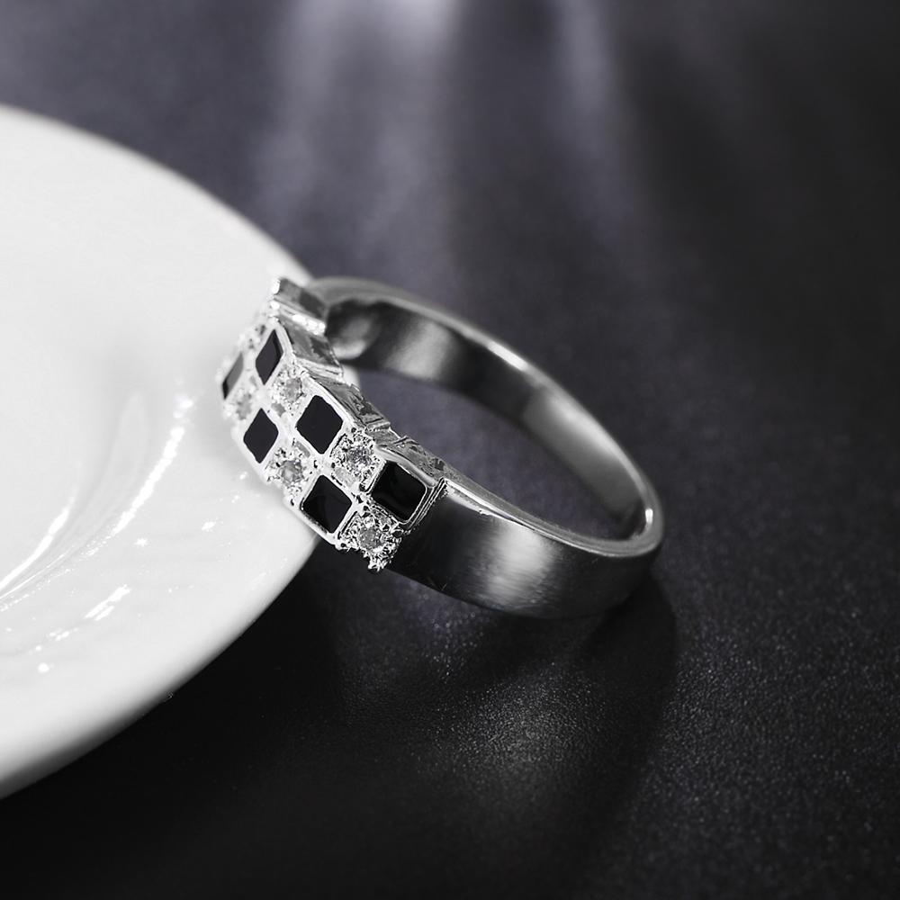 925 Sterling Sølv Anheng Svart AAA Zirkon Ring Bryllup Menn Kvinner Smykker