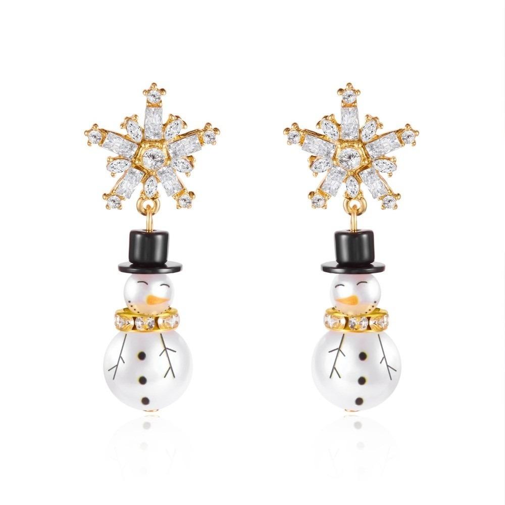 Rhinestone Christmas Earrings Snowflake Xmas Dangle Earrings Fashion Snowman Earrings  Women