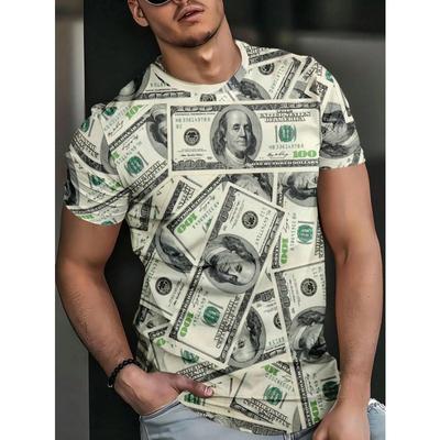 Summer Round Neck 3D 100 Dollars Print Top Fashionable Casual Short Sleeved Men's T-shirts
