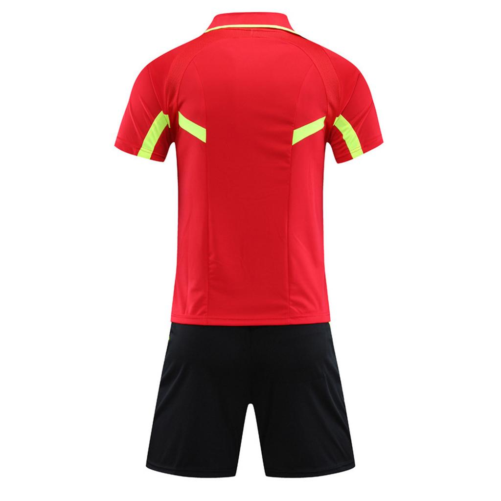 Herren Schiedsrichter Trainingsanzug Kontrastfarbe Umlegekragen Kurzarm Tasche T-Shirt Elastischer Bund Shorts Fußball Uniform