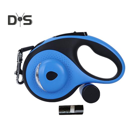 

Выдвижной поводок для собак со светодиодной подсветкой, прочный поводок для прогулок с дозатором для фекалий, тормоз с одной кнопкой и замком, поводок для дрессировки больших собак 5m синий