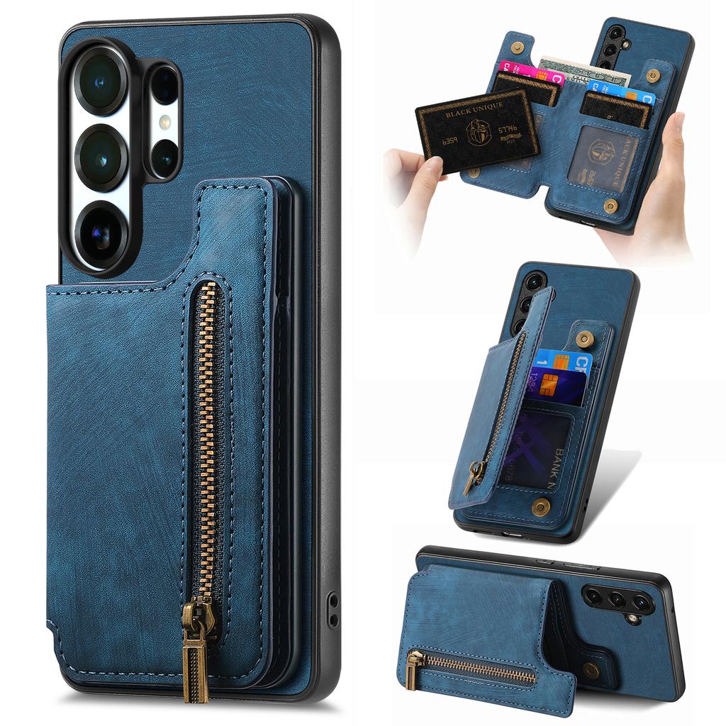 Zipper Leather Back Case for Samsung Galaxy S26 Ultra S24 S23 FE S22 S21 S25 Ultra S26 Plus S25 5G Walet with Card Holder Cover