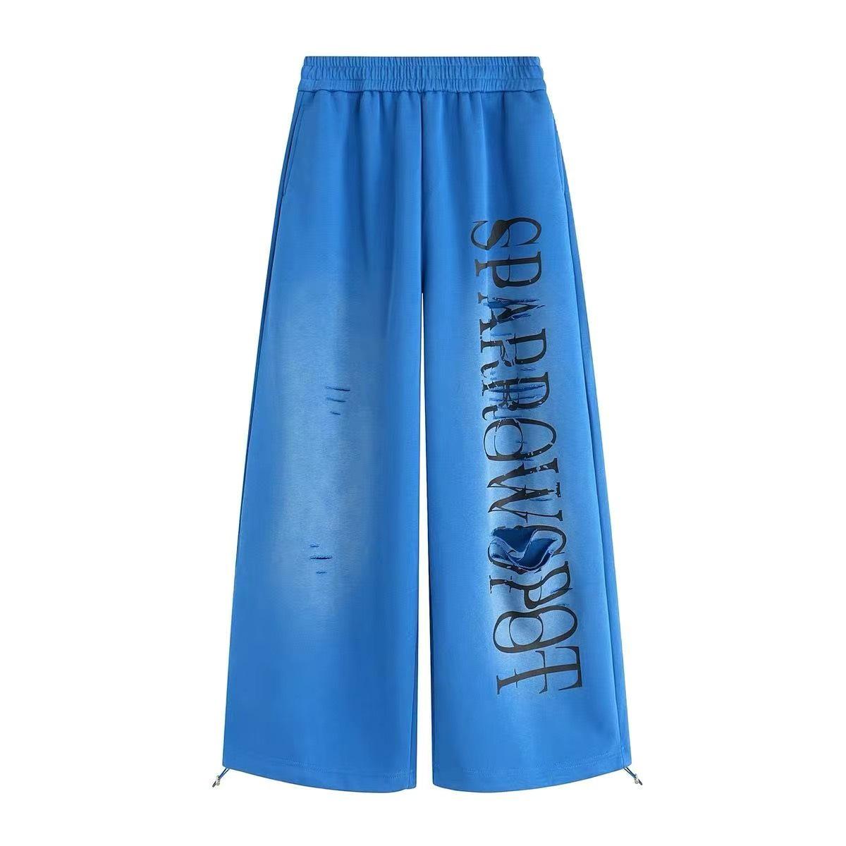 

Women s Retro Washed Letter Print High-Waist Wide-Leg Pants 3XL синій