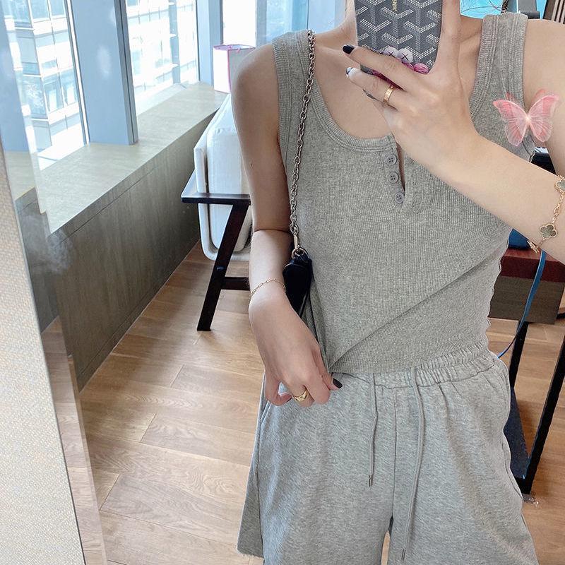 

Трикотажный топ без рукавов в гонконгском стиле - женский облегающий базовый жилет весна/лето