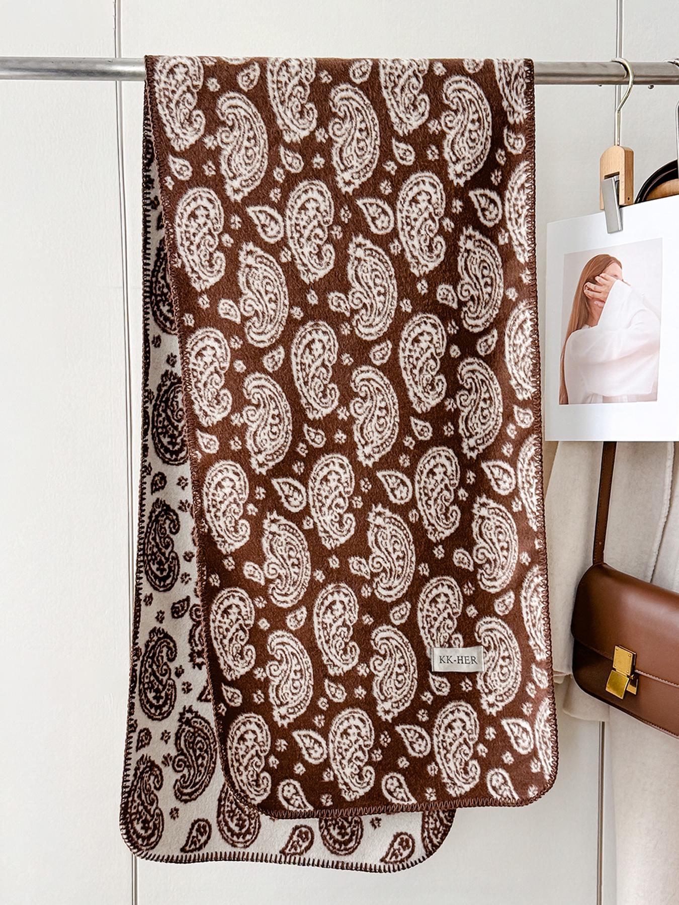 

Thick Warm Winter Cashmere-Like Scarf for Women - Luxury Paisley Print Shawls Wraps, Lady s Travel Stole & Fashion Bufanda шоколадний