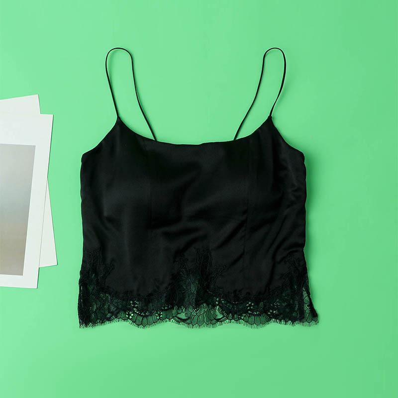 Silk Satin Mulberry Strap Top with Padded Bustier Bandeau Bra and Lace for Women