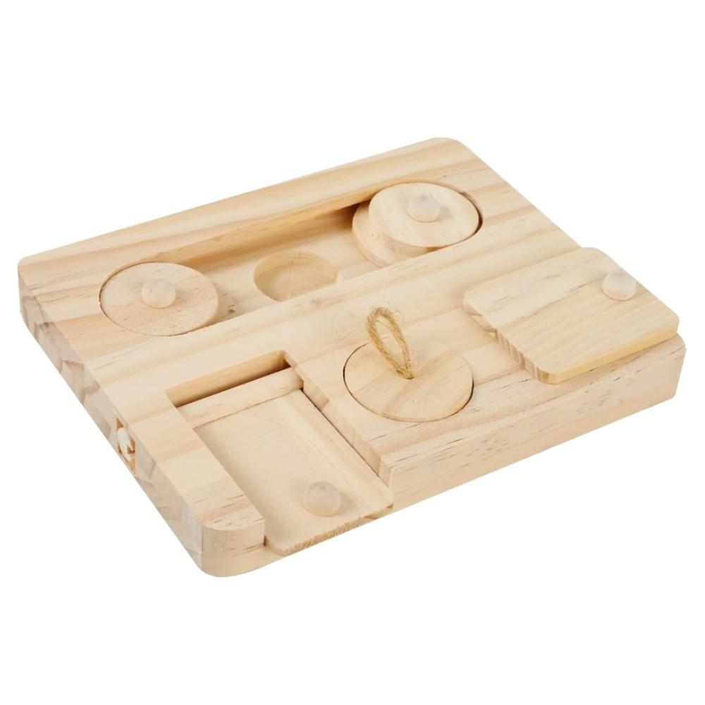 New Wooden Hamsters Foraging 6 Food Holes with Lid Treat Dispenser Interactive Natural Small Animal Feeder Pet Supplies
