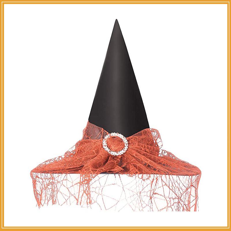 Mysterious Witch Hat with Lace Veil - Halloween Magician Costume Accessory