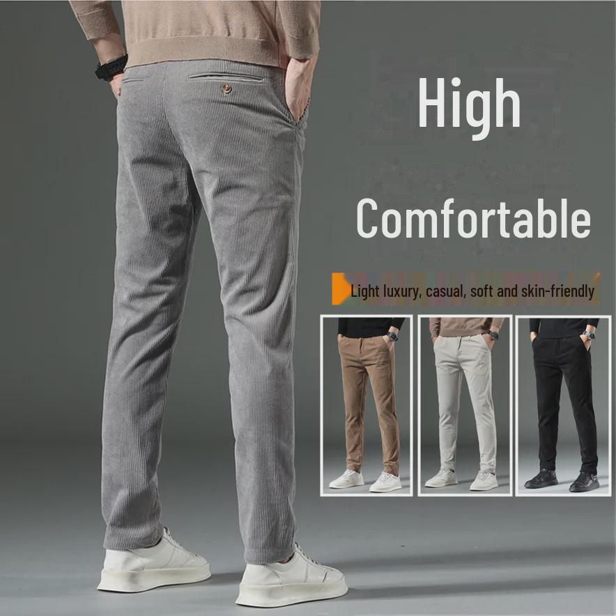 Men's Corduroy Casual Winter Pants with Plus Velvet - Korean Style Tapered Fit