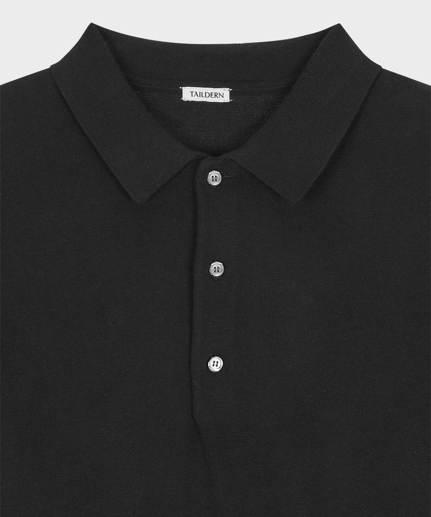 Teildeon Cotton Knit Polo Short Shirt Black