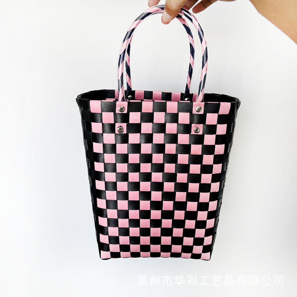 Bucket bag hand-woven contrasting color vegetable basket creative hand basket photo vacation leisure women's bag