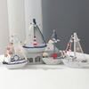 Mini Sailboat Model Nautical Resin Sailing Boat Decoration with Shell Starfish Rustic Vintage Beach Ocean Theme Ship Ornament for Home Office Bedroom