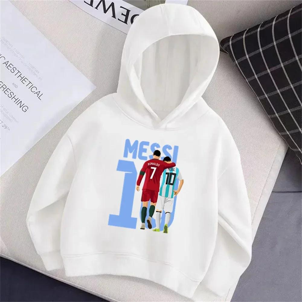 Fußballstar Messi Print Cartoon Kinder Kapuzenpullover Junge Mädchen Herbst Winter Täglich Outdoor Freizeit Locker Warm Sportbekleidung 100 gray