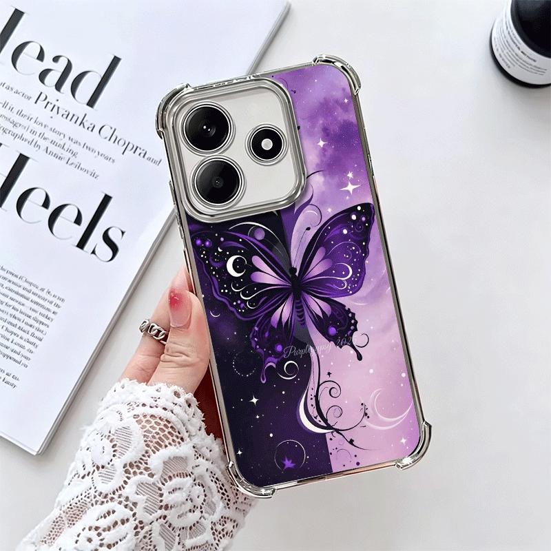 

Beautiful Purple Butterfly Plating Phone Case For Xiaomi Redmi Note 14 15 Pro Plus 13 12 11 11S 11T 10 9S 9 5G Anti-Fall Airabag Redmi Note 12 5G