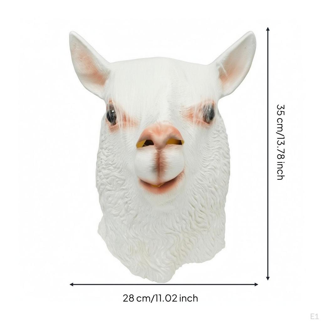 Latex Alpaca Headpiece Humorous Animal with Upright Ears Funny Costume Party