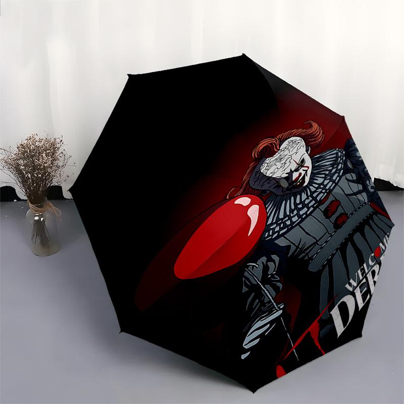 Welcome to Derry: IT Clown Umbrella Automatic Opening/Closing, Foldable Design, 8 Rib Iron Frame, Suitable for Fans, Travelers, Daily Use, G