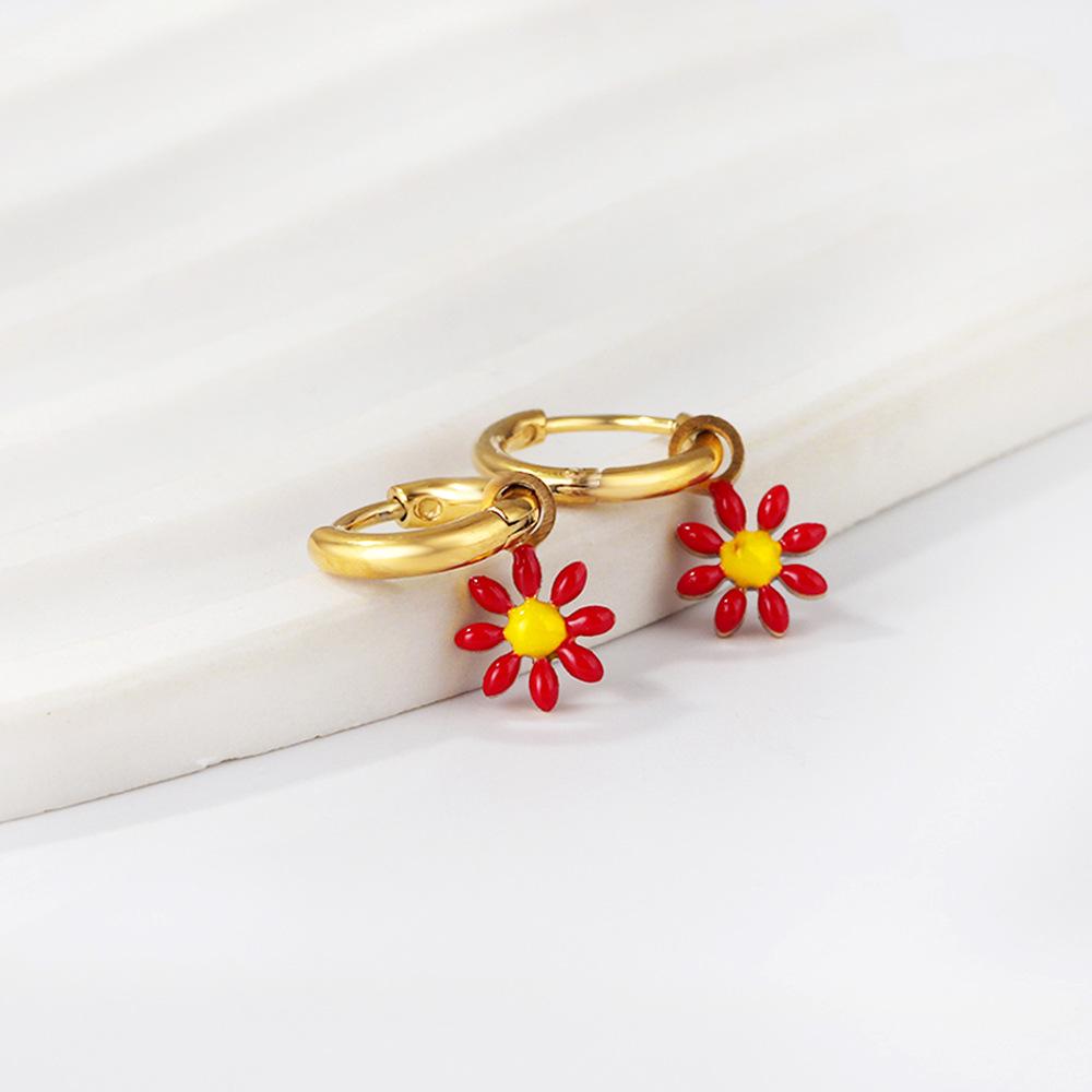 Cross-border European American Colorful Daisy Flower Stud Earrings - Simple Sweet Christmas Design