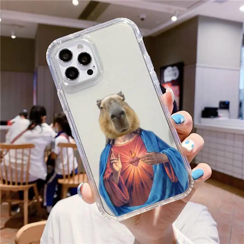 Cute Capybara Phone Case For iPhone 16 15 14 13 12 11 Pro Max Mini X Xs XR 7 8 Plus SE 2020 Transparent Case