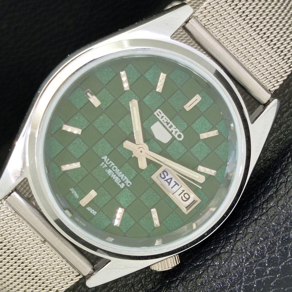 JAPAN VINTAGE SEIKO 5 AUTOMATIC REFURBISHED MENS GREEN DIAL WATCH a440408-4 Sk-a440408