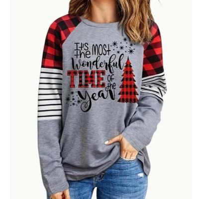Otoño e Invierno 2025 Nueva Camiseta Casual de Manga Larga con Cuello Redondo para Mujer Patrón Navideño 3D