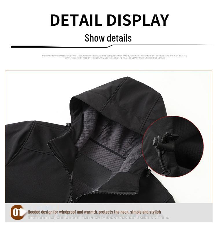 Men's 75D Unisex Fleece Softshell Hooded Mountaineering Jacket