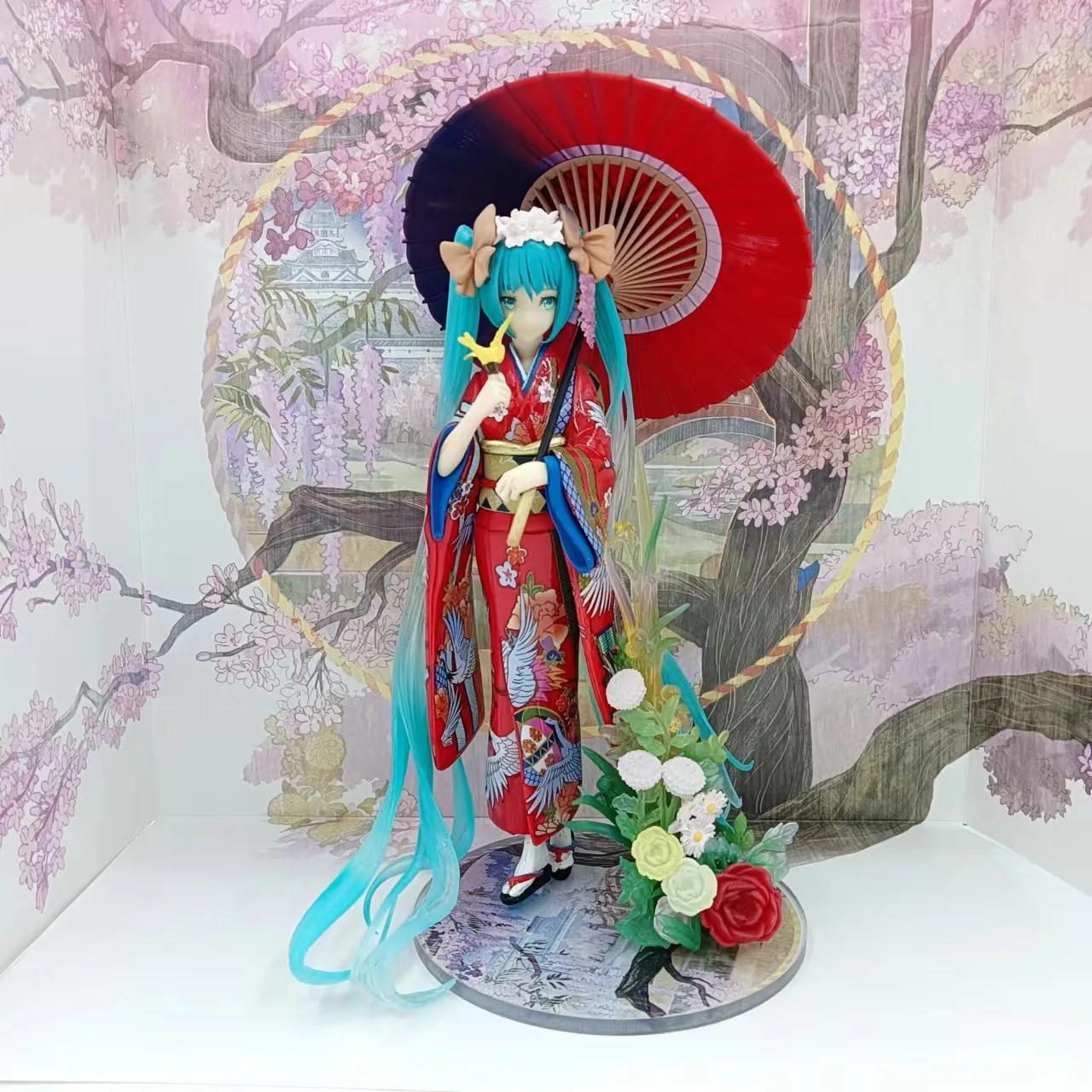 

Beautiful NEW bOXED Anime Hatsune Miku kimono Umbrella Beautiful girl series PVC Action figure Model toys Ornaments fans gifts